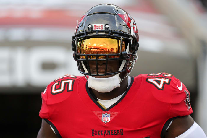 Sep 25, 2023; Tampa, Florida, USA; Tampa Bay Buccaneers linebacker Devin White (45) takes the field for warm ups before a game against the Philadelphia Eaglesat Raymond James Stadium.